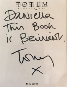 Tony Scott handwritten note to his personal photographer Daniela Scaramuzza